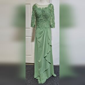 Pastel Green Embroidered & Sequin Full Length Formal Dress
